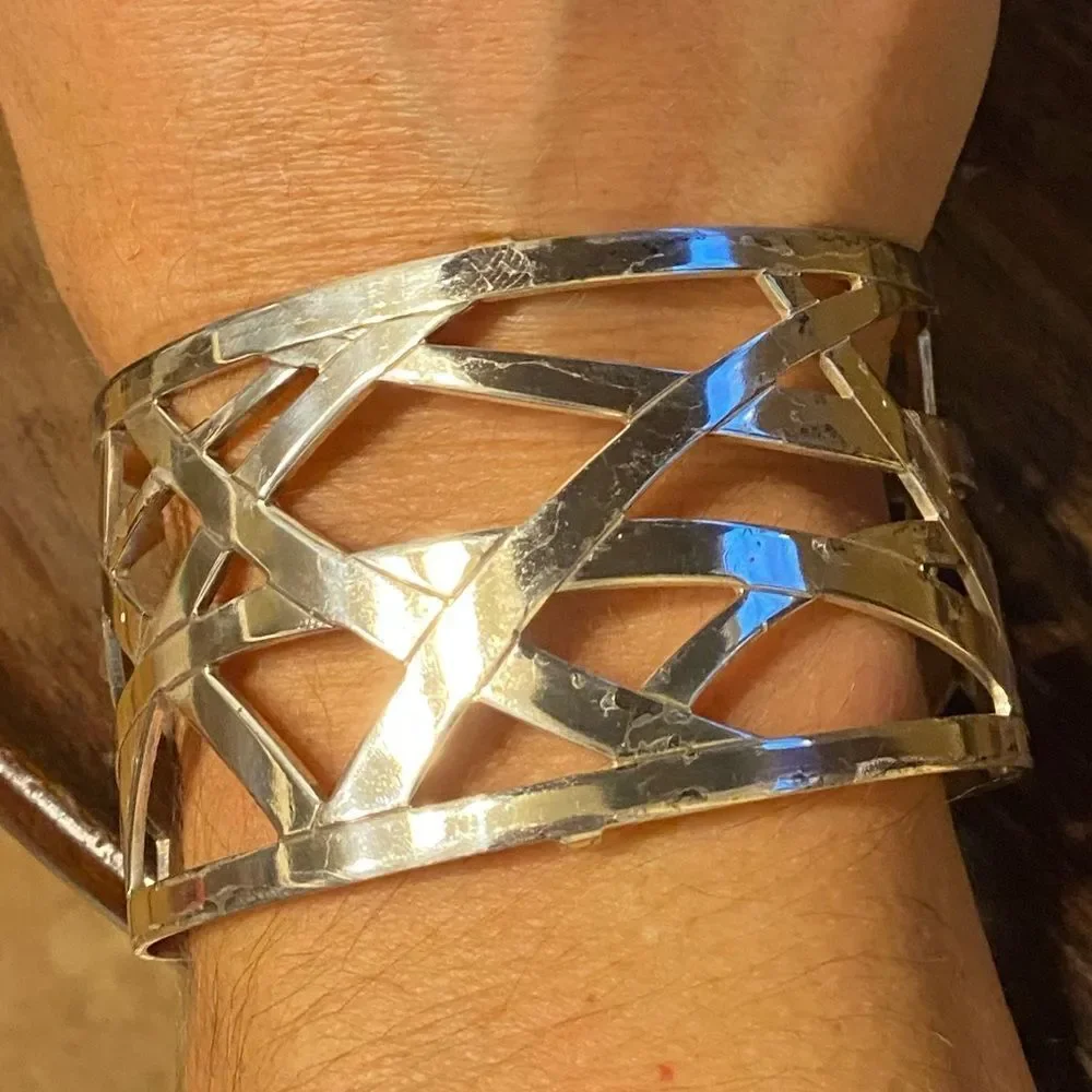 Brighton Silver Christo‎ Maritzburg Wide Cuff Bracelet with black white leather